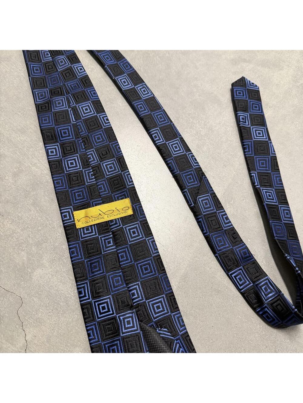 Nubio Collezione Esclusivo Men's Necktie Black Blue Geometric Square Pattern Tie
